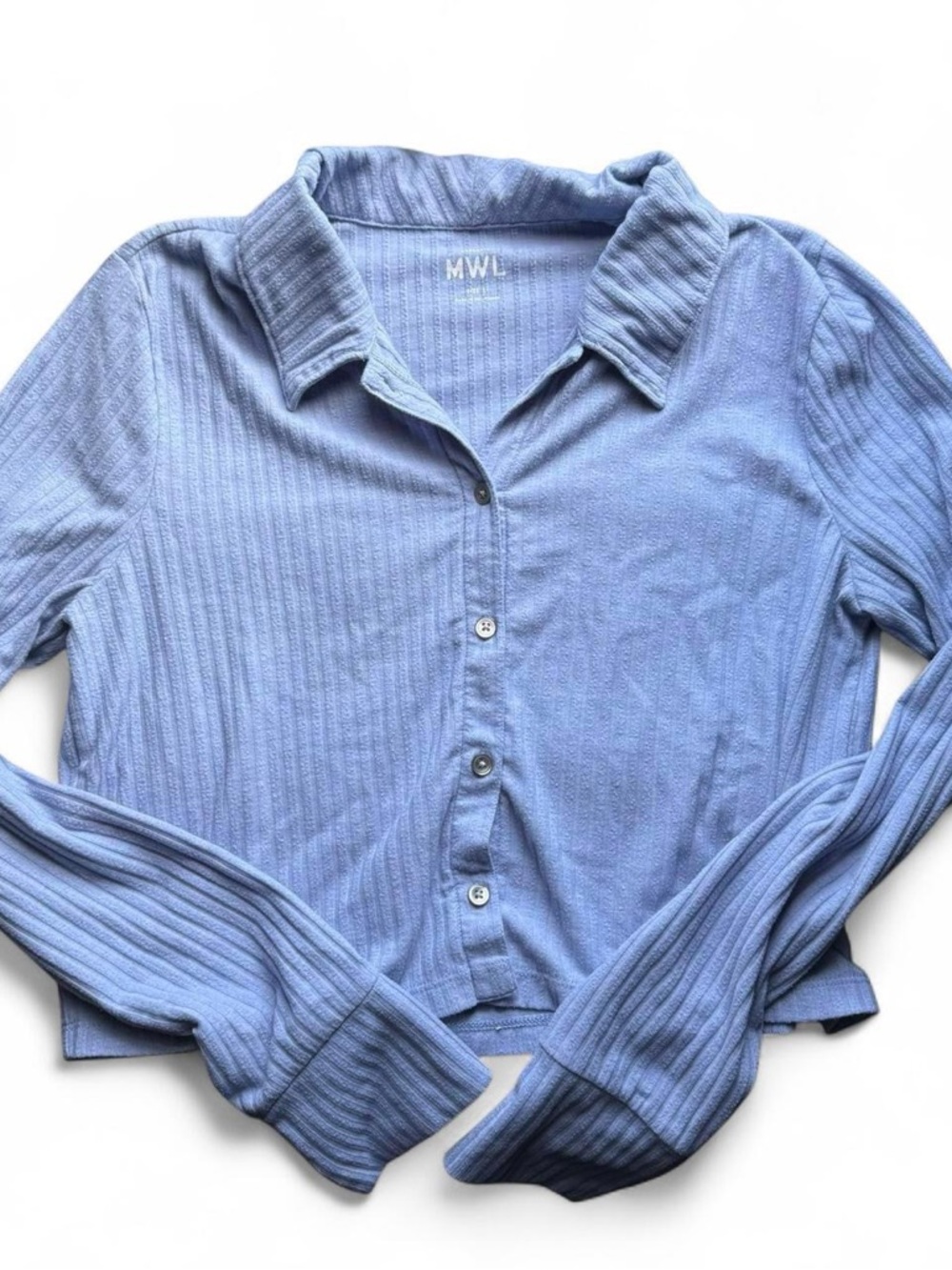 Madewell Periwinkle Blue Long Sleeve Cropped Button Front Knit Shirt Size Medium